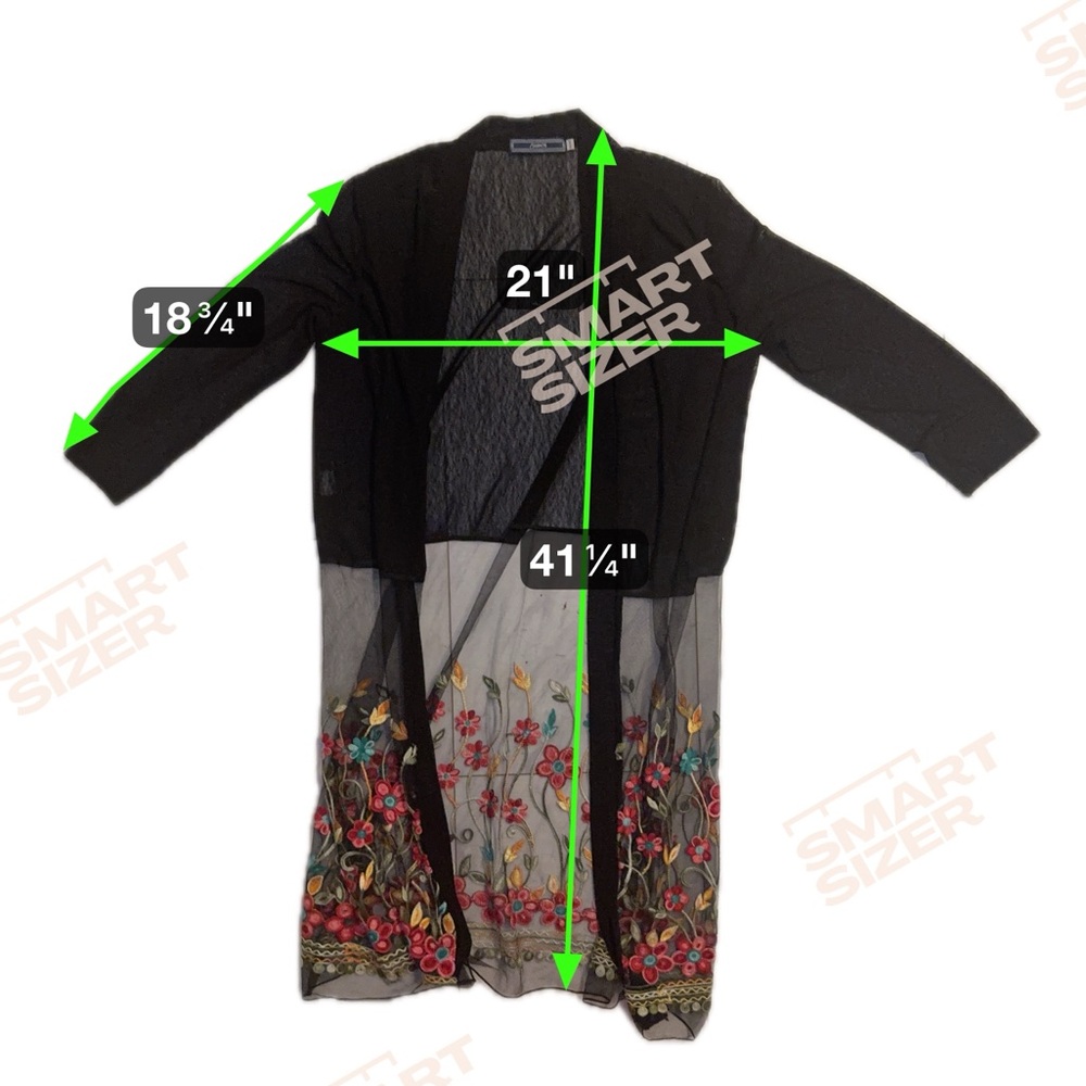 Black Sheer Kimono Duster Floral Embroidery - Picture 3 of 6